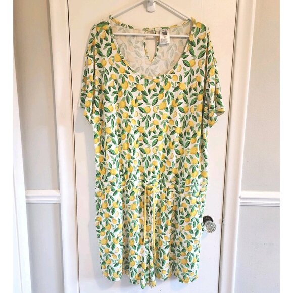 Alex's Lemonade Stand Sz XL Romper Lemons Pockets Stretch Drawstring Waist - Picture 1 of 5